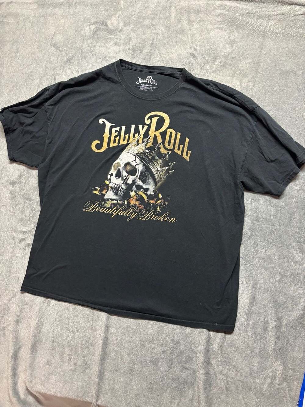 Authentic Jelly Roll "Beautifully Broken" Skull and Flowers Graphic Tee